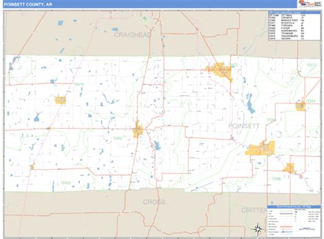 Poinsett County, Arkansas Zip Code Wall Map | Maps.com.com