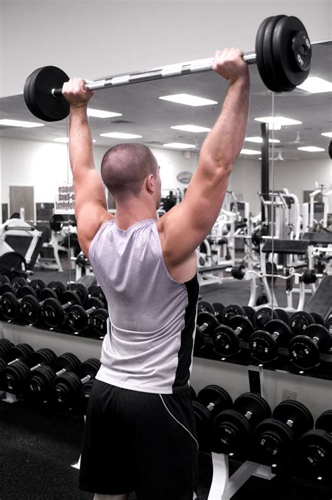Free picture: standing, overhead, barbell, presses