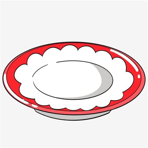 a red and white plate with scallops on the rim, isolated against a ...