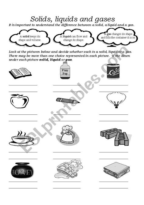 Solid Liquid Gas Worksheet - Wordworksheet.com