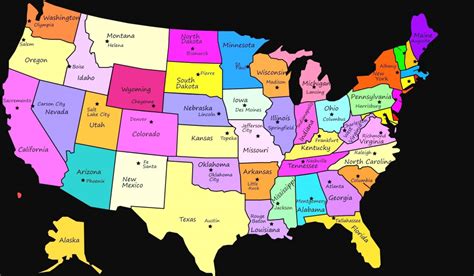 Printable Map Of Us States And Capitals