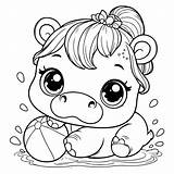 Adorable Baby Hippo Coloring Page Free Printable For Kids  Premium AI sketch template