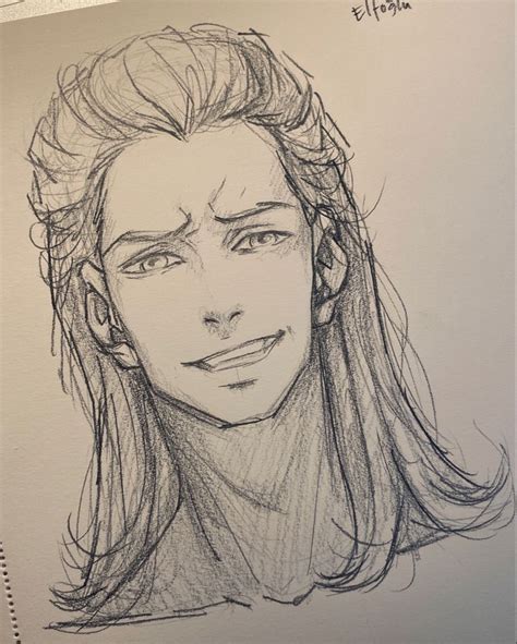 a drawing of a man with long hair