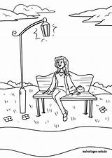 Coloring Page Woman On Park bench  Download coloring For Free sketch template