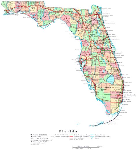 Detailed administrative map of Florida state with roads, highways and cities | Vidiani.com ...