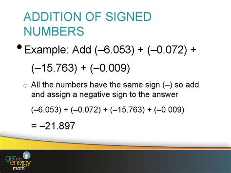 PRESENTATION 3 Signed Numbers SIGNED NUMBERS In algebra