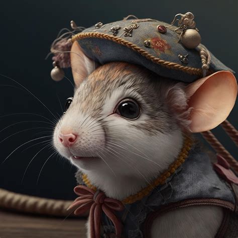 Premium Photo | A mouse wearing a hat and a hat with a bow on it.