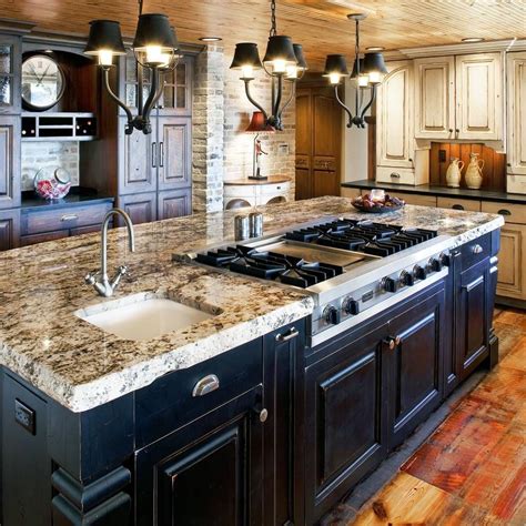 Center Island Cooktop Kitchen Designs | Rustic kitchen design, Kitchen island with stove ...