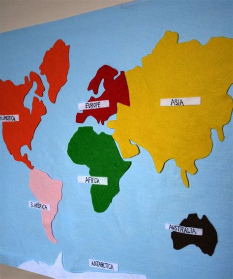 Kids Felt World Map, Montessori Map, Montessori Materials, Continents, Classroom Geography ...