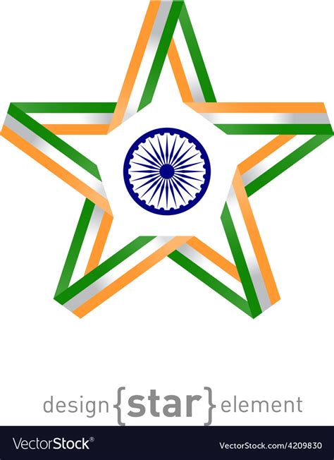 Star from ribbon with india flag colors and symbol