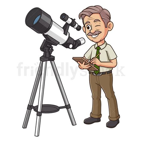 Cartoon Astronomer Looking Into Telescope Vector Clipart Graphic - FriendlyStock