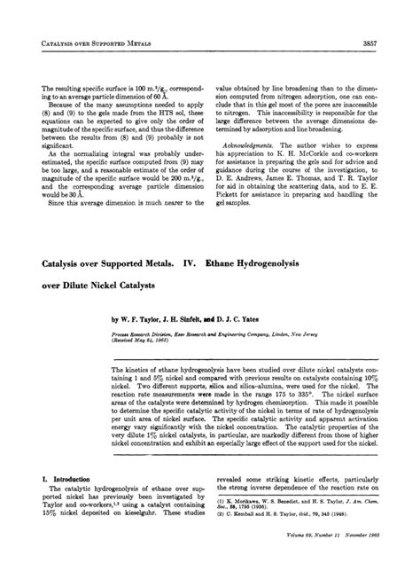 Catalysis over Supported Metals. IV. Ethane Hydrogenolysis over Dilute Nickel Catalysts | The ...