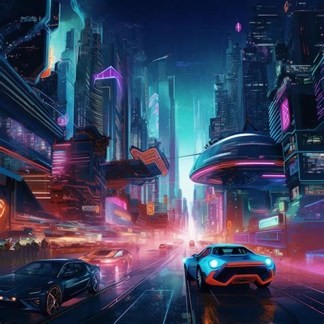 Premium AI Image | Futuristic Cityscape with Skyscrapers and Flying Cars