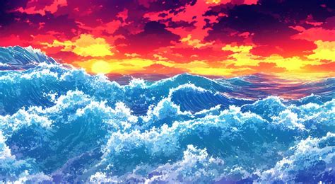 anime landscape wallpaper, rough waves simulated | Stable Diffusion