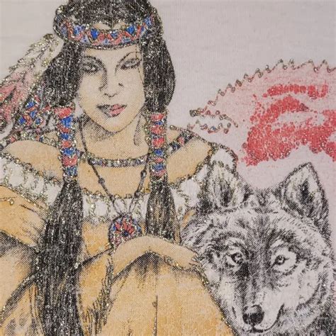 VINTAGE NATIVE AMERICAN Indian Woman Wolf T-Shirt Men's Size L Single Stitch $49.99 - PicClick