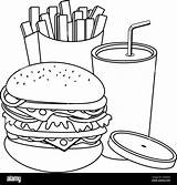 Fast food hamburger French Fries And Drink Vector Black White  sketch template