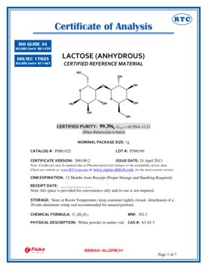 Fillable Online LACTOSE (ANHYDROUS) Fax Email Print - pdfFiller