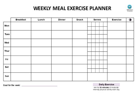 Weekly Meal Exercise Planner | Templates at allbusinesstemplates.com