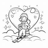 Premium Vector  Coloring Page Outline Of A Little Girl Skier Skiing sketch template