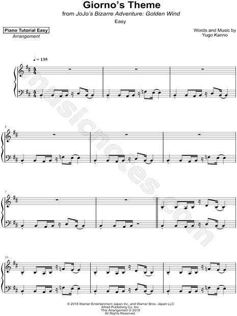 Giorno's Theme Chords - Tablature (no chords) part : - Voydot