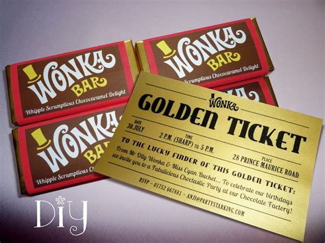 Willy Wonka Invitations Wonka Bar & Golden Ticket Invitation - Etsy