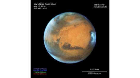 -Image of Mars taken by the Hubble Space Telescope in 2016 during its ...