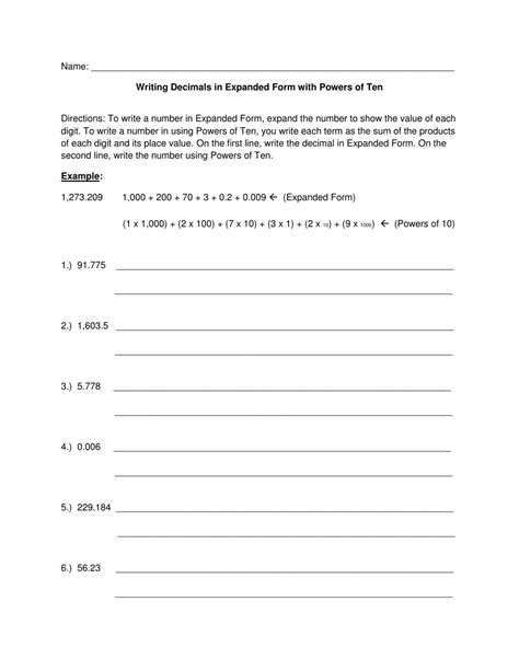 Writing Decimals in Expanded Form With Powers of Ten Worksheet - Fill Out, Sign Online and ...