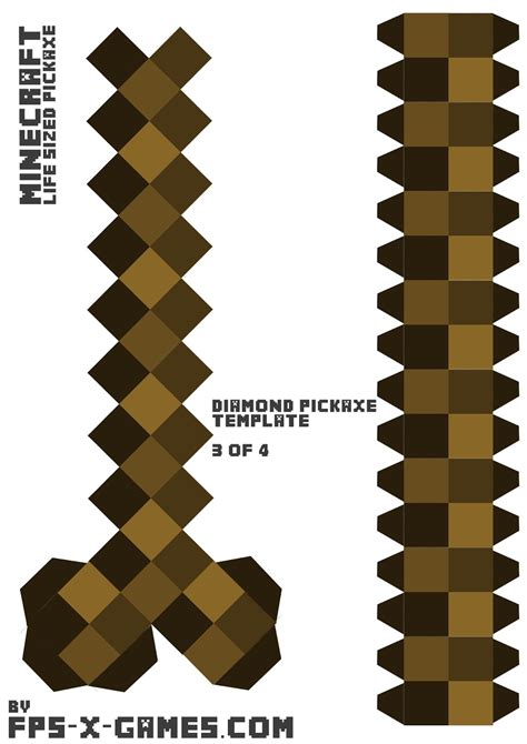 Minecraft life sized pickaxe stick printable template 3 of 4