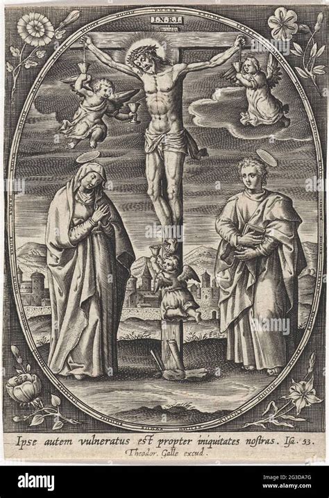 Crucifixion of Christ. Christ hangs on the cross. At the foot of the ...