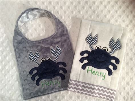 CRAB BIB Set/grey and Navy Crab Burp and Bib Set/crab Bib/baby - Etsy UK