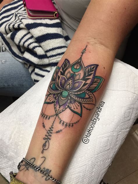 Mehndi Lotus by @tattoosbyandrea #lotustattoo #lotus #unalome #forearmtattoo #tattooideas # ...