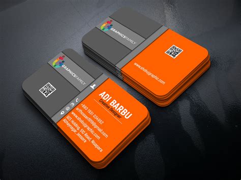 Business Card Design In Gray and Orange Color Free Template ...