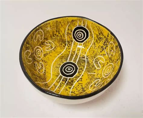 BNYM INDIGENOUS DESIGNS Australian Aboriginal Pottery Bowl Hand Painted ...