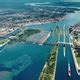 Soo Locks and canal landscape in Sault Ste. Marie, Ontario, Canada ...