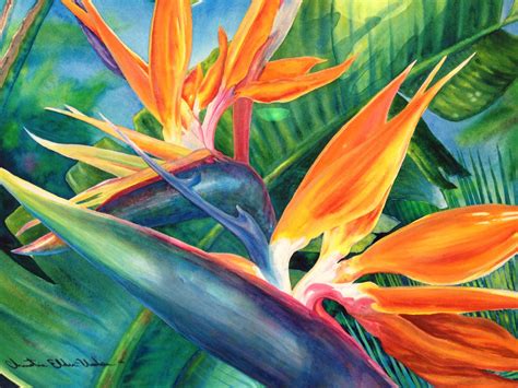 Birds of Paradise, Tropical Flowers | Tropical painting, Watercolor art paintings, Hawaiian art