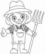 Premium Vector  Outlined Happy Young Girl Farmer Holding A Pitchfork sketch template