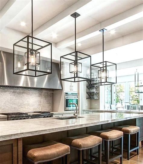 modern kitchen island pendant lights cube cage lighting complete with bulbs com… | Lighting ...