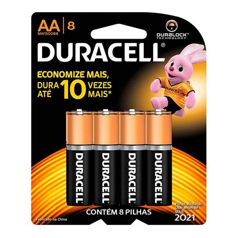 8 Pilhas Duracell Alcalina AA Pequena Cartela C/8 MN1500B8 - Pilhas ...