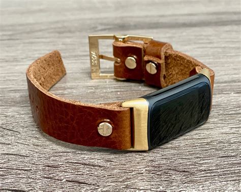 Fitbit Charge 5 Band Grain Brown Leather Fitbit Charge 5 Bracelet Gold Fitbit Charge 5 Strap ...