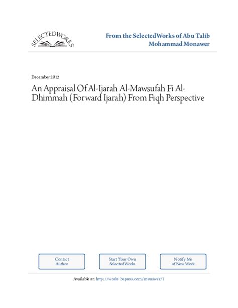 (PDF) An Appraisal Of Al-Ijarah Al-Mawsufah Fi Al- Dhimmah (Forward Ijarah) From Fiqh Perspective