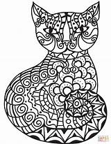 Zentangle Coloring Pages Cat Coloring sketch template