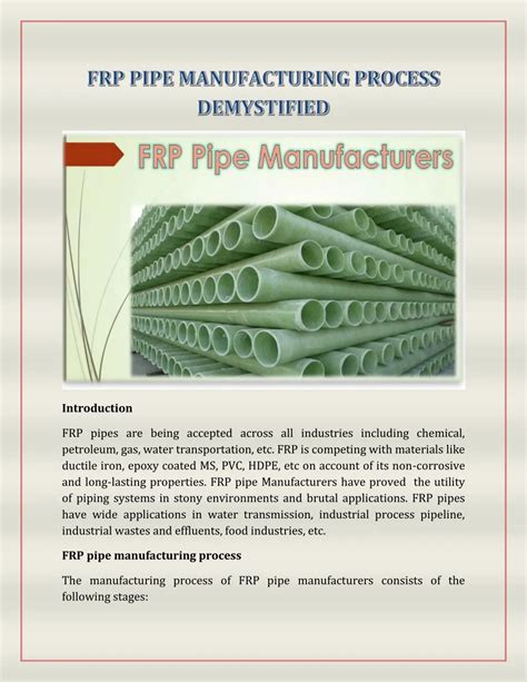 PPT - FRP Pipe Manufacturing Process Demystified PowerPoint Presentation - ID:7374944