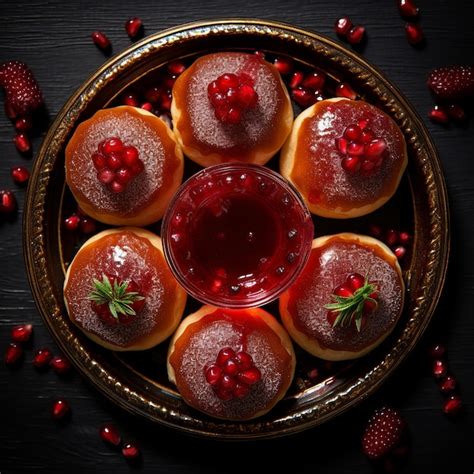 Premium AI Image | illustration of traditional hanukkah sufganiyot with strawberry jell