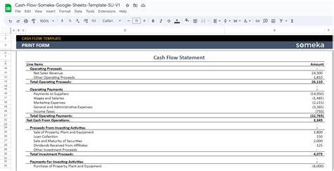 Cash Flow Template Google Sheets | Printable Cash Flow Format