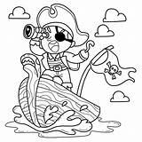 Premium Vector  Cute pirate Boy On Boat Hand Drawn coloring book sketch template