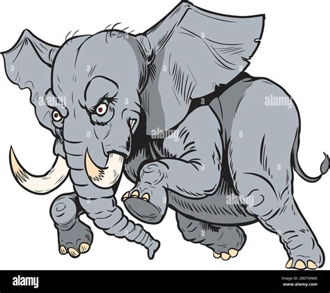 Vector cartoon clip art illustration of a charging angry African elephant mascot in separate ...