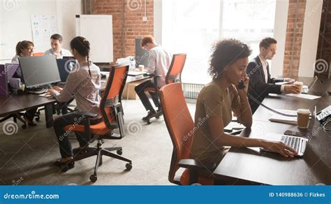 Diverse Staff Employees Group Working on Computers in Modern Office ...