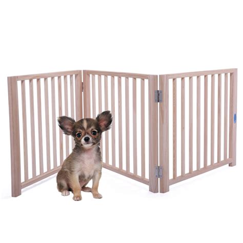 Coziwow 3 Panel Freestanding Wooden Pet Gate 17.5" H Folding Solid Wood Dog Gate for The House ...