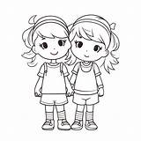 Pair Of Little Girls Together Coloring Pages Free Outline Sketch  sketch template