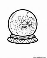 Castle In Crystal Ball Coloring Page  Free Printable Pages sketch template